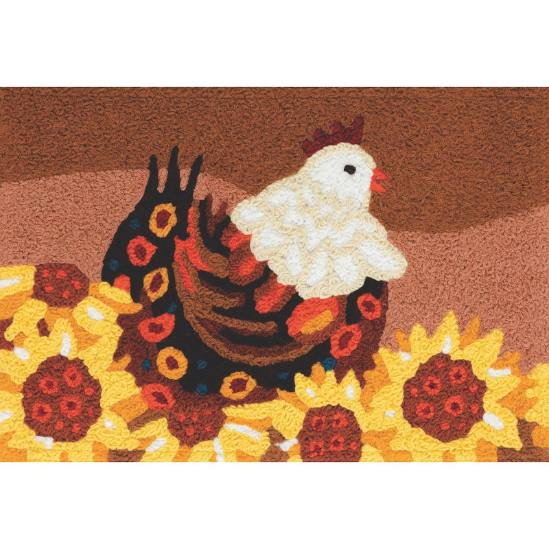 Jellybean Plucky Chicken in Sunflowers Accent Washable Rug 20" x 30" Doormat
