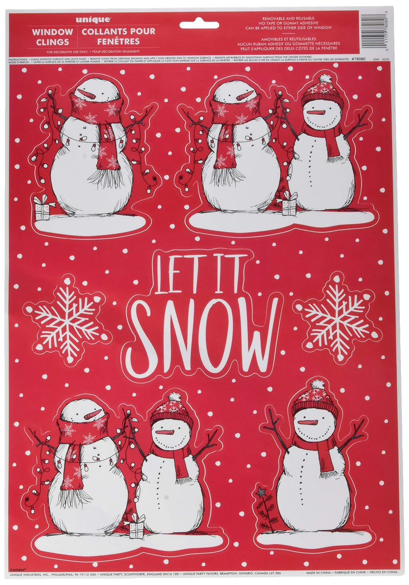 Red Snowman Window Clings Sheet - 1 Pc