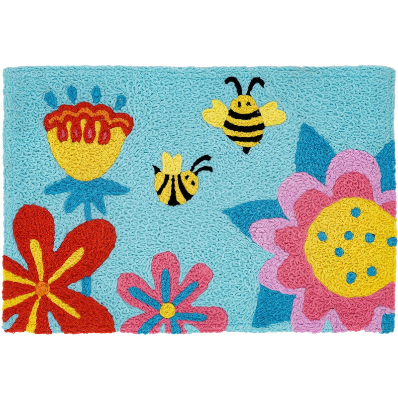 Jellybean Flowers, Bees and Ladybug Accent Washable Rug 20" x 30" Doormat
