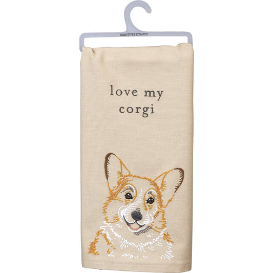 Primitives by Kathy Love My Corgi Dish Towel