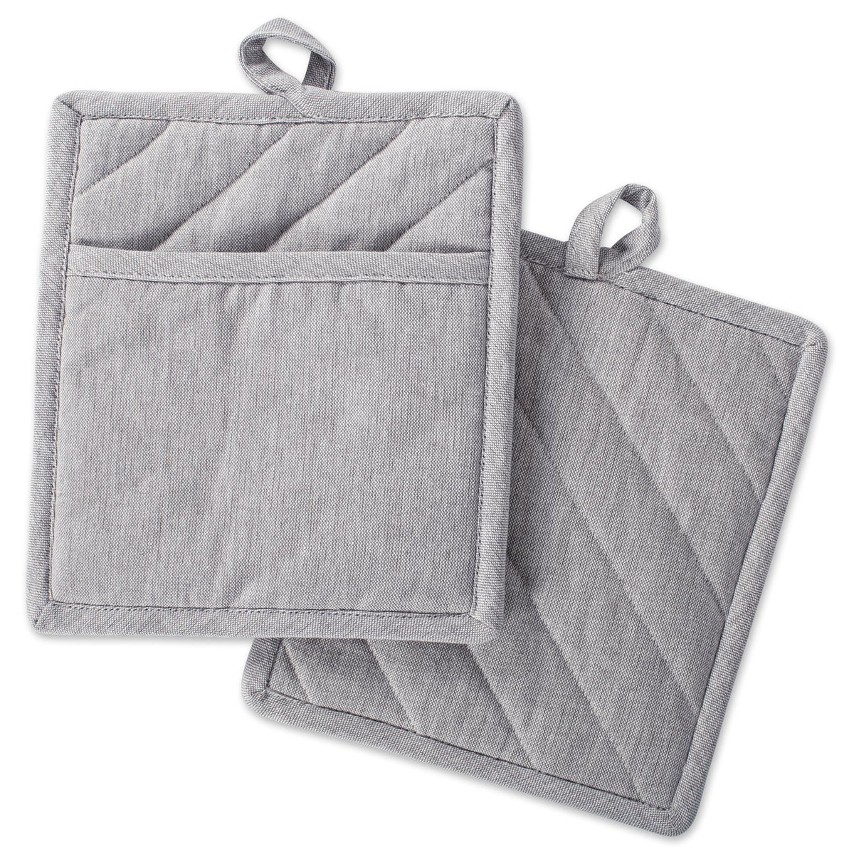 DII Design 100% Cotton Solid Chambray Kitchen Set, Potholders, Gray, 2 Piece