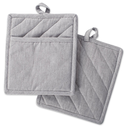 DII Design 100% Cotton Solid Chambray Kitchen Set, Potholders, Gray, 2 Piece