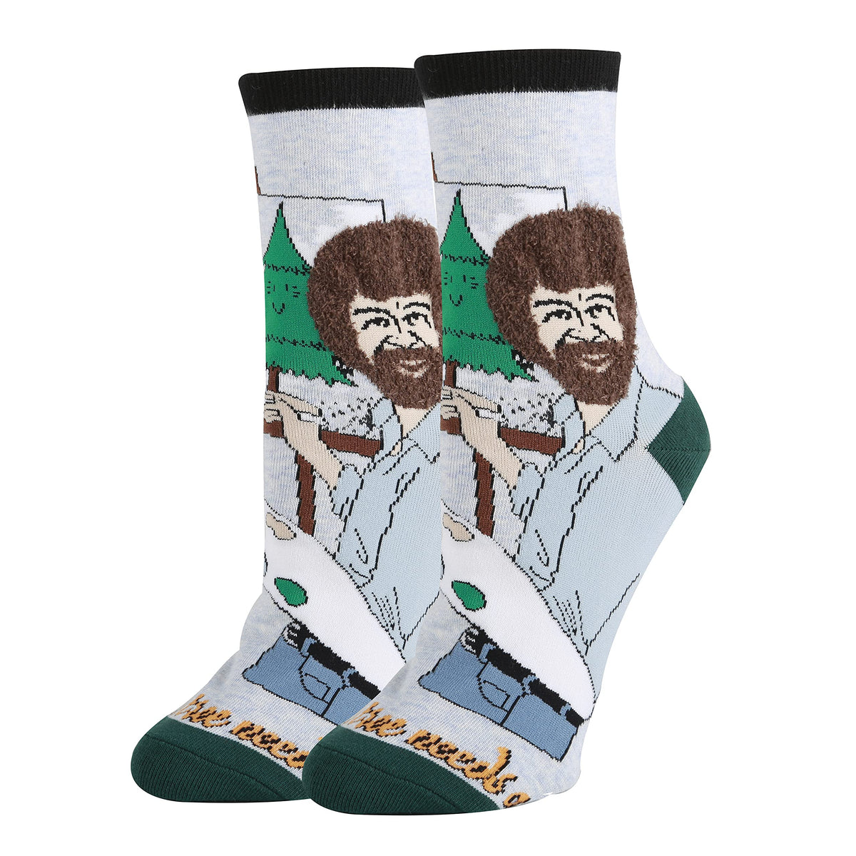 ooohyeah Women's Bob Ross Cotton Crew Socks (Hug A Tree)