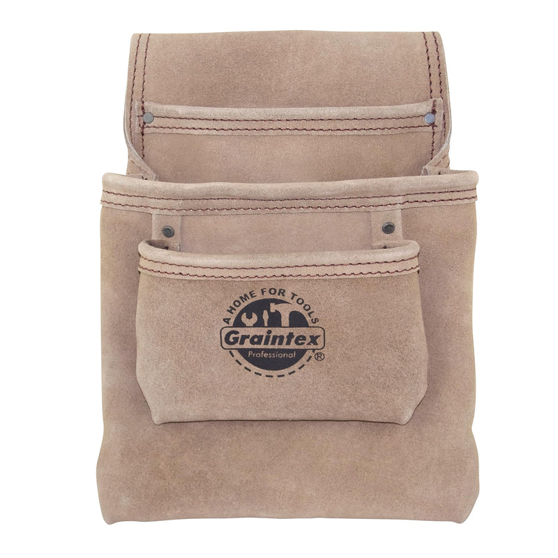 Graintex SS2048 3 Pocket Nail & Tool Pouch Beige Color Suede Leather for Constructors, Electricians, Plumbers, Handymen