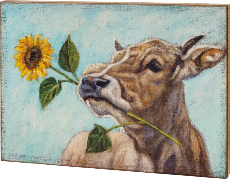 Primitives by Kathy 109163 Wooden Box Sign (Sunflower Cow)
