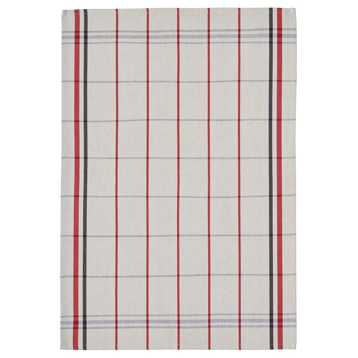 Coucke French Cotton Jacquard Towel, Plaid Leon, 20-Inches by 30-Inches, Beige, Red and Blue, 100% Cotton