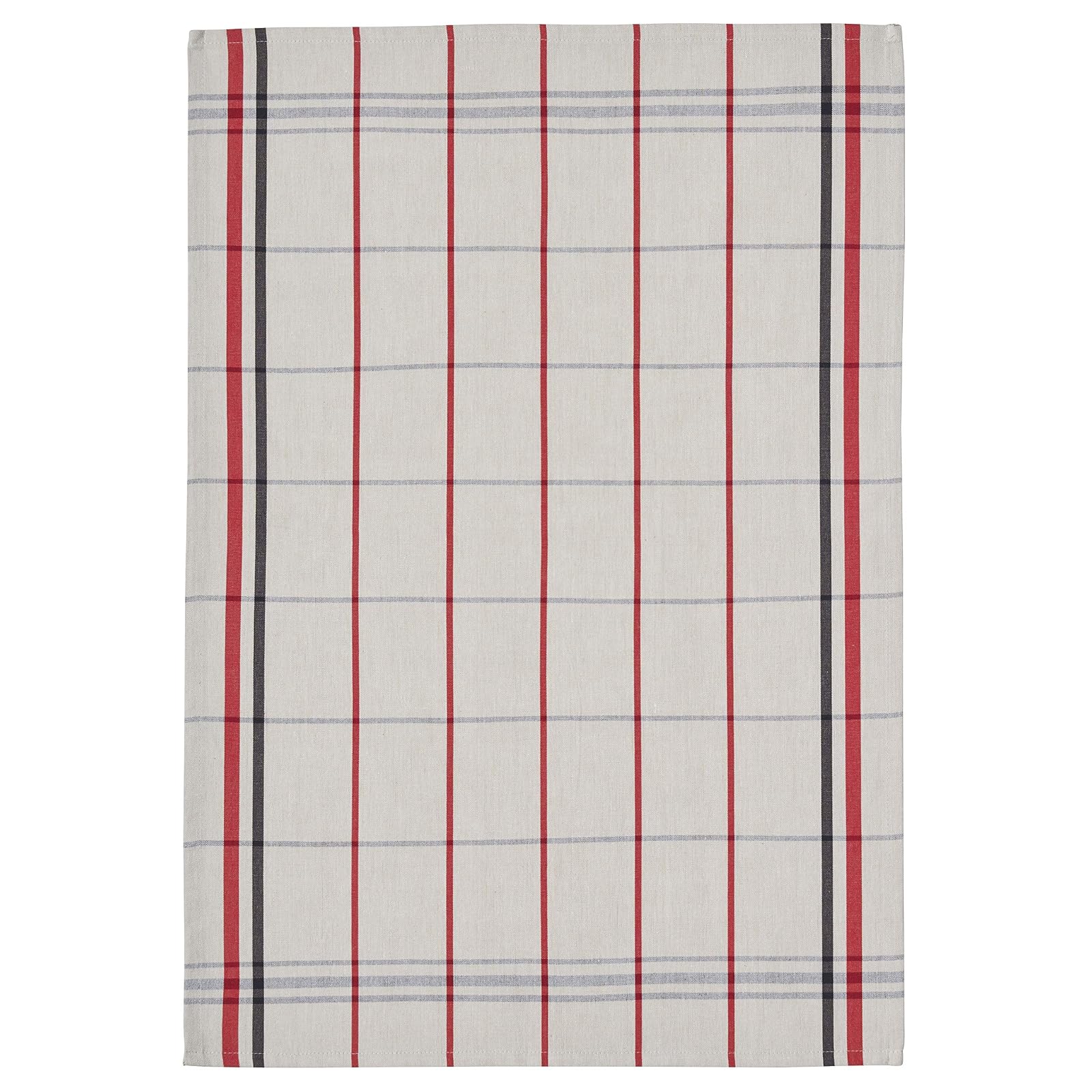 Coucke French Cotton Jacquard Towel, Plaid Leon, 20-Inches by 30-Inches, Beige, Red and Blue, 100% Cotton