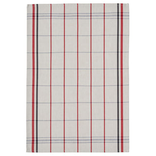 Coucke French Cotton Jacquard Towel, Plaid Leon, 20-Inches by 30-Inches, Beige, Red and Blue, 100% Cotton