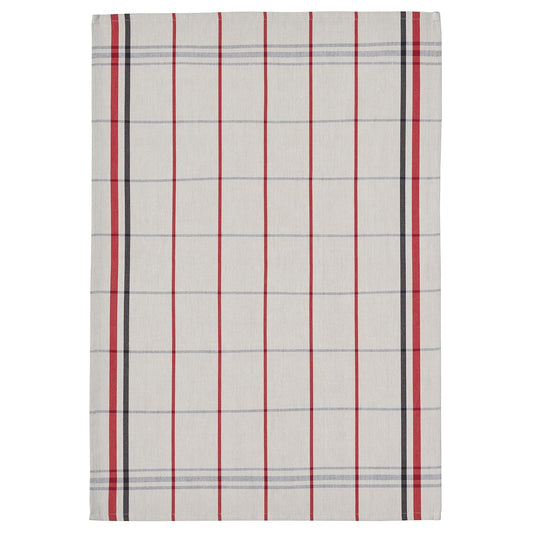Coucke French Cotton Jacquard Towel, Plaid Leon, 20-Inches by 30-Inches, Beige, Red and Blue, 100% Cotton