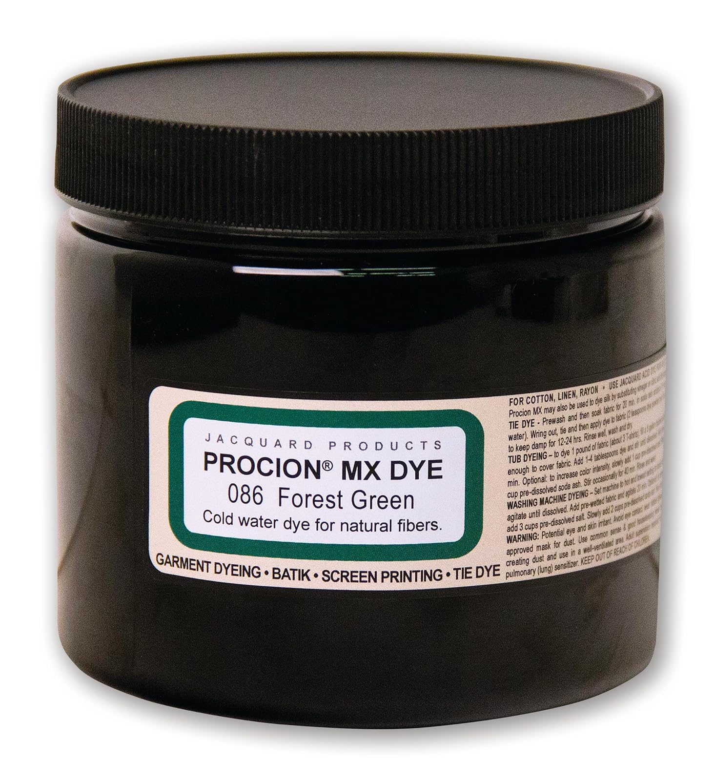 Jacquard Procion Mx Dye - Undisputed King of Tie Dye Powder - Forest Green - 8oz Net Wt - Cold Water Fiber Reactive Dye Made in USA