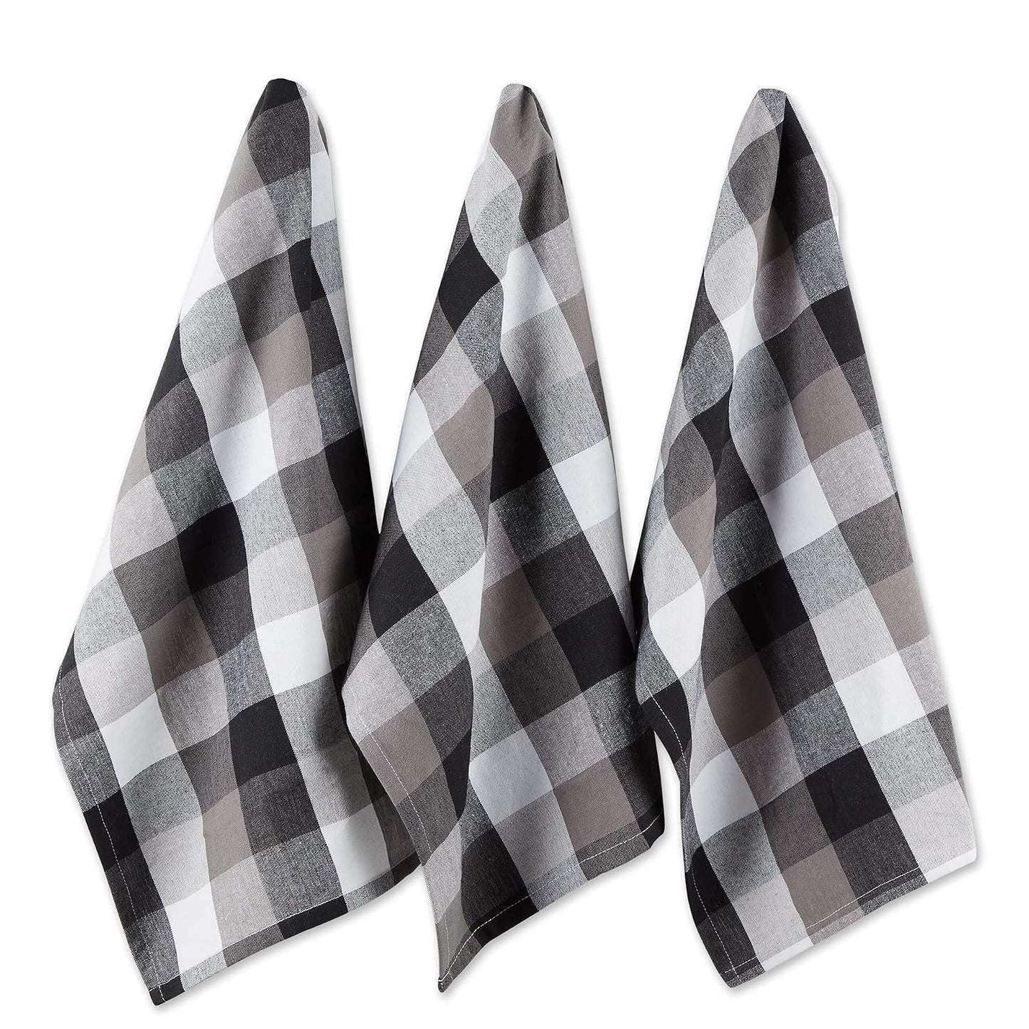 DII Design Tri-Color Check Collection Kitchen, Dishtowel Set, Black, 3 Piece
