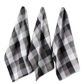DII Design Tri-Color Check Collection Kitchen, Dishtowel Set, Black, 3 Piece