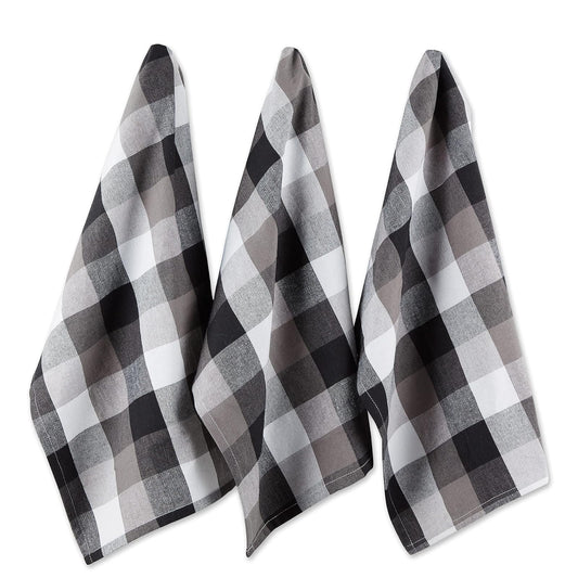 DII Design Tri-Color Check Collection Kitchen, Dishtowel Set, Black, 3 Piece