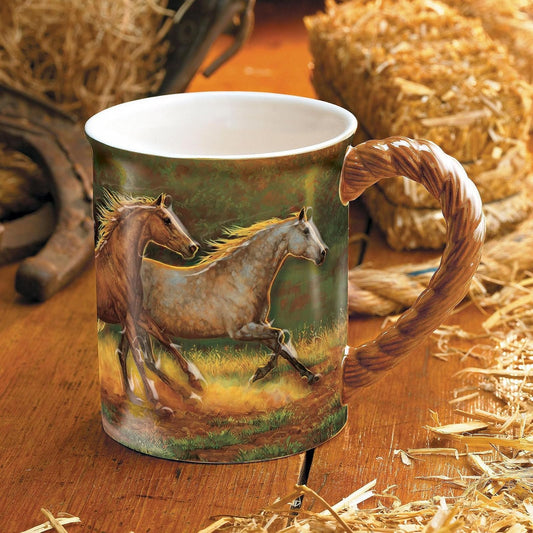 Wild Wings(WI) 8955712381 Gold Dust Horses Sculpted Mug, 16 oz