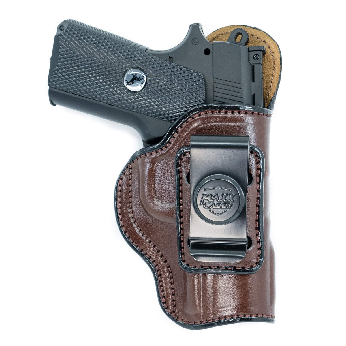 Cardini Leather USA Gun Holster, Right Hand, Brown - Right Side (Inside the Wais