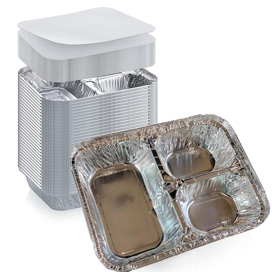 DHG Professional Disposable Aluminum Foil Tray with Paper Board Lids (Pack of 20 sets) ‚Äì 3 Compartment Foil Pan