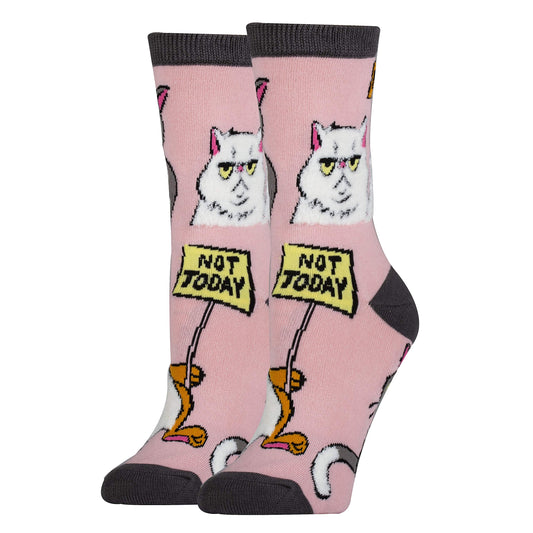 ooohyeah Women's Novelty Cute Crew Socks, Funny Animal Socks for Cat Lover, Not Today