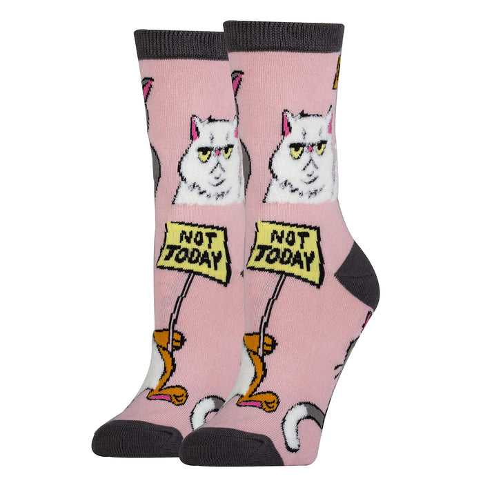 ooohyeah Women's Novelty Cute Crew Socks, Funny Animal Socks for Cat Lover, Not Today