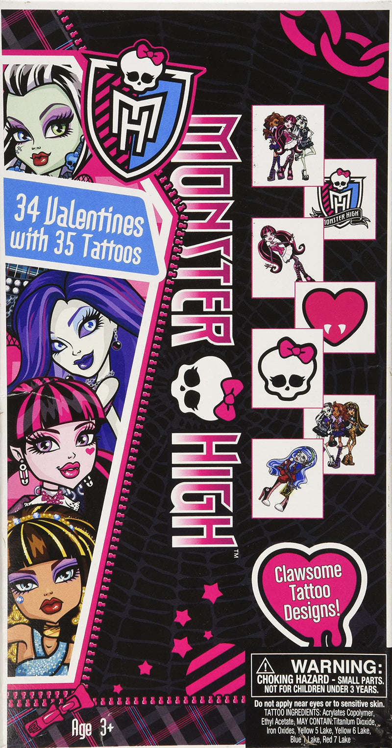 UPD Monster High 34 Valentines with 35 Tattoos, Multicolor