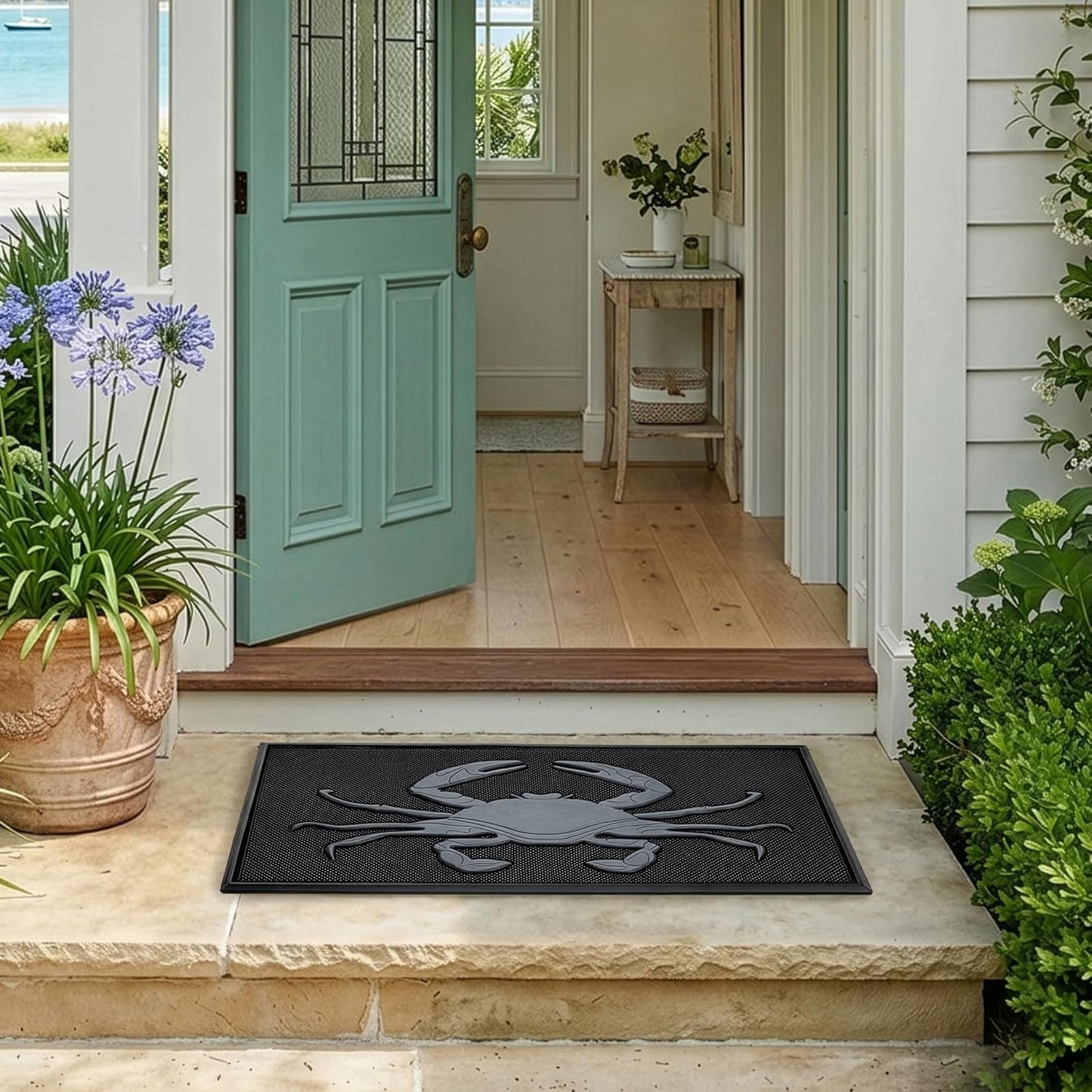 Larry Traverso Crab Pin Dot Rubber Doormat, 18 x 30 inches, High-Traction, Year-Round Use, Low Profile, Black