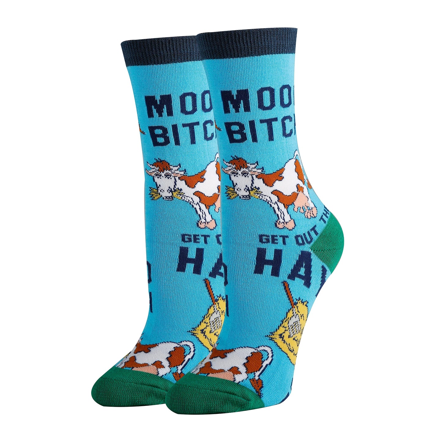 Womens Novelty Funny Cute Animal Crew Socks, Mooo Over, Colorful Cotton Socks Crazy Cool Socks