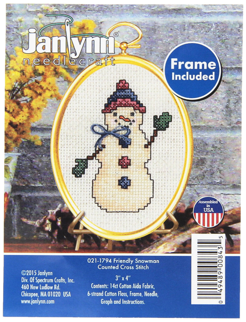 Janlynn 21-1794 14 Count Friendly Snowman Mini Counted Cross Stitch Kit, 3" by 4"