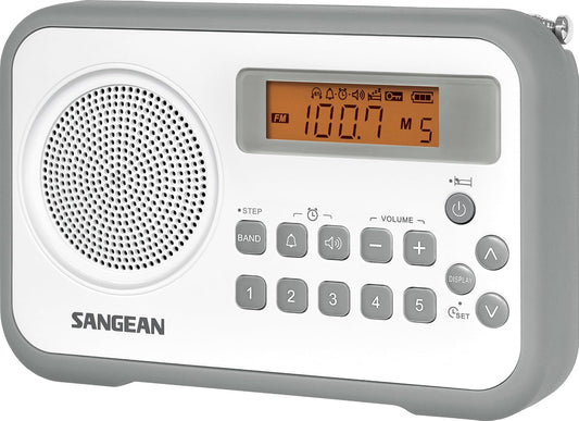 Sangean PR-D18GR AM/FM/Portable Digital Radio with Protective Bumper (White/Gray)