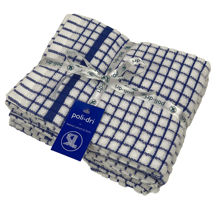 poli-dri Kitchen Tea Towels, Blue Check, Set of 3