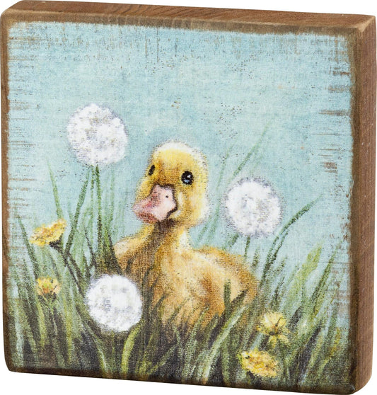 Primitives by Kathy, 105423, Duckling Wooden Block Sign, Easter, 4.50-inch Square