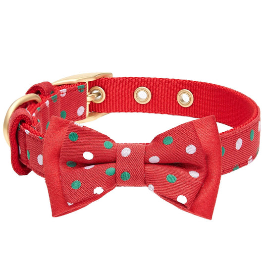 Blueberry Pet 4 Patterns Luxurious Christmas Festival Polka Dot Adjustable Dog Collar with Detachable Bowtie, Neck 13-16.5", for Medium Breed