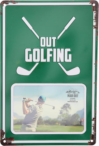 Pavilion - Out Golfing Tin Photo Frame For Golfers (Holds 6 x 4 Photo), Vintage Style License Plate Frame, Tabletop Picture Rustic Frame, Unique Golf Gifts, 1 Count (Pack of 1), 8‚Äù x 11.75‚Äù, Green