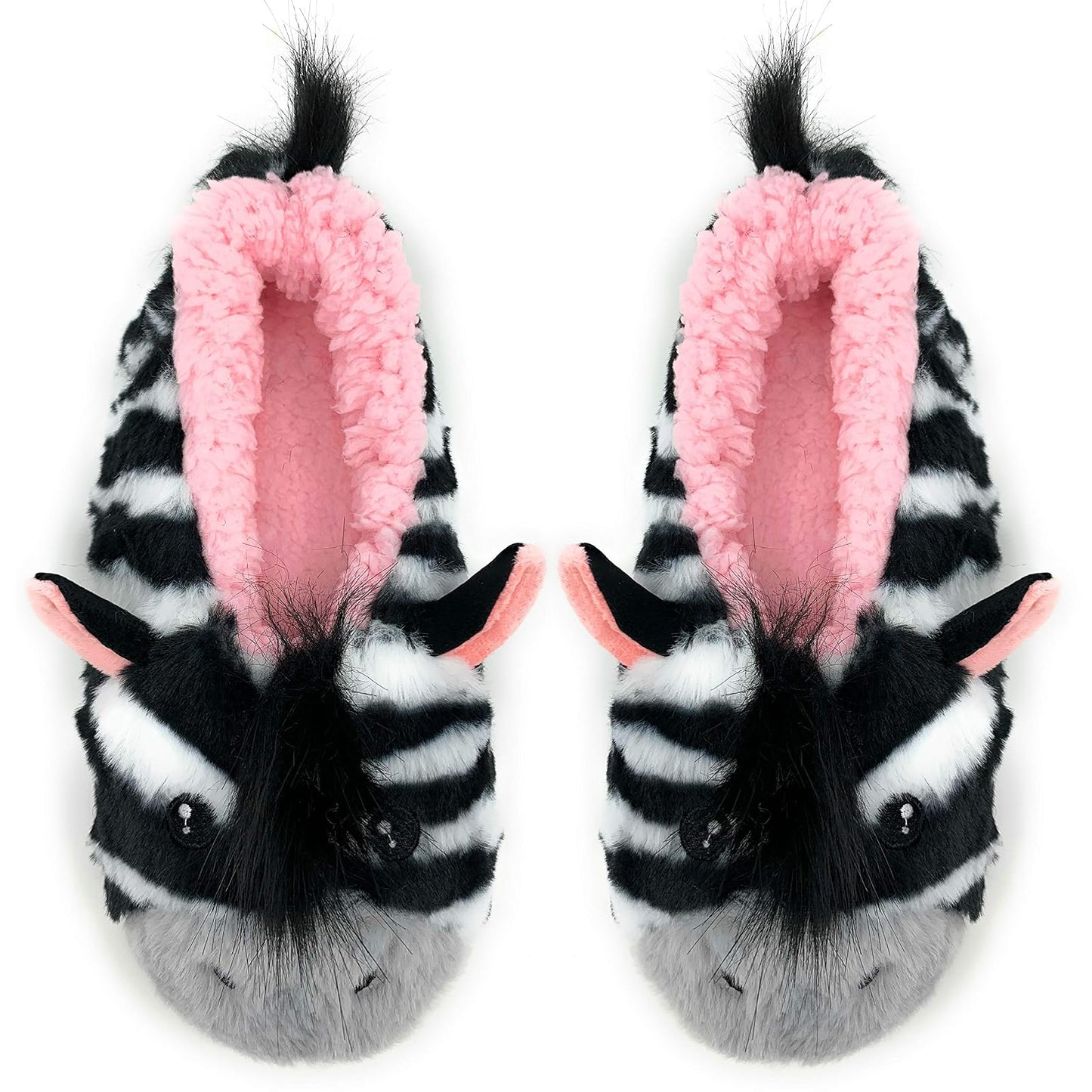 Oooh Yeah Socks Funny Fluffy Animal Womens Sherpa Slippers (Medium, ZZ Zebra, numeric_7)