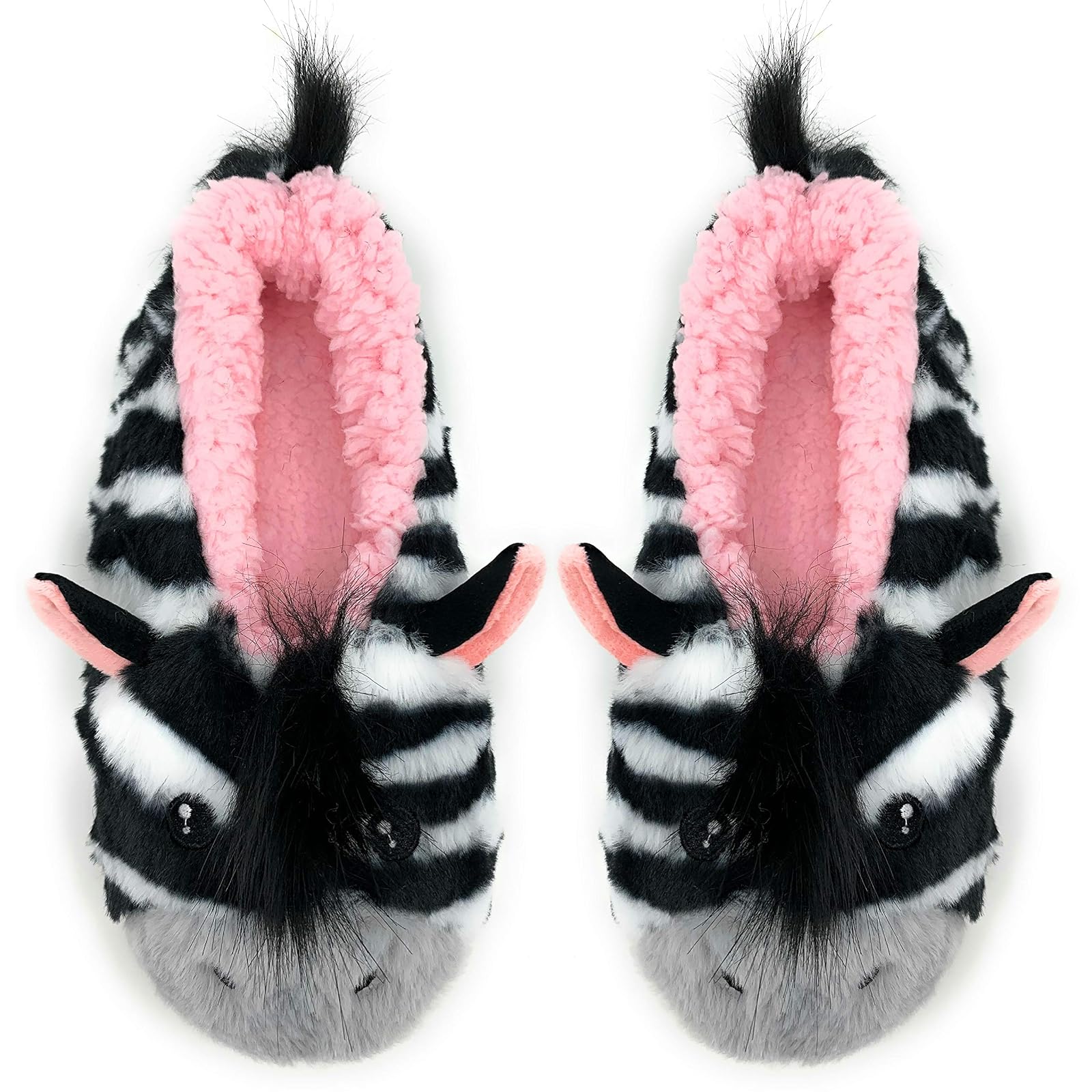 Oooh Yeah Socks Funny Fluffy Animal Womens Sherpa Slippers (Medium, ZZ Zebra, numeric_7)