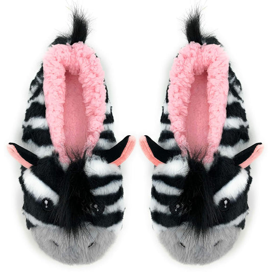 Oooh Yeah Socks Funny Fluffy Animal Womens Sherpa Slippers (Medium, ZZ Zebra, numeric_7)