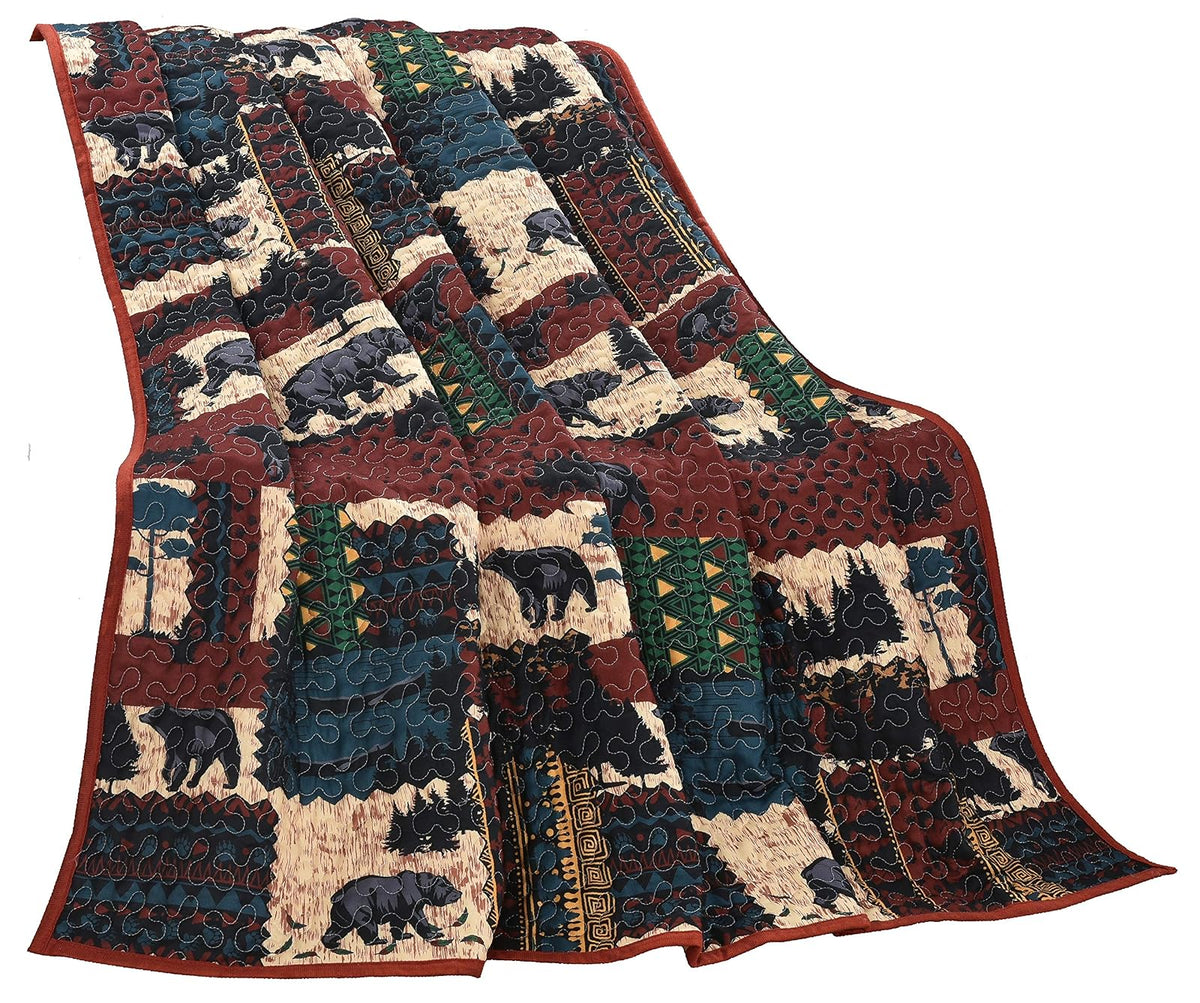 De Leon Collections LL Home Patchwork Bear Quilt Decorative Throw Blanket, (60"x50")