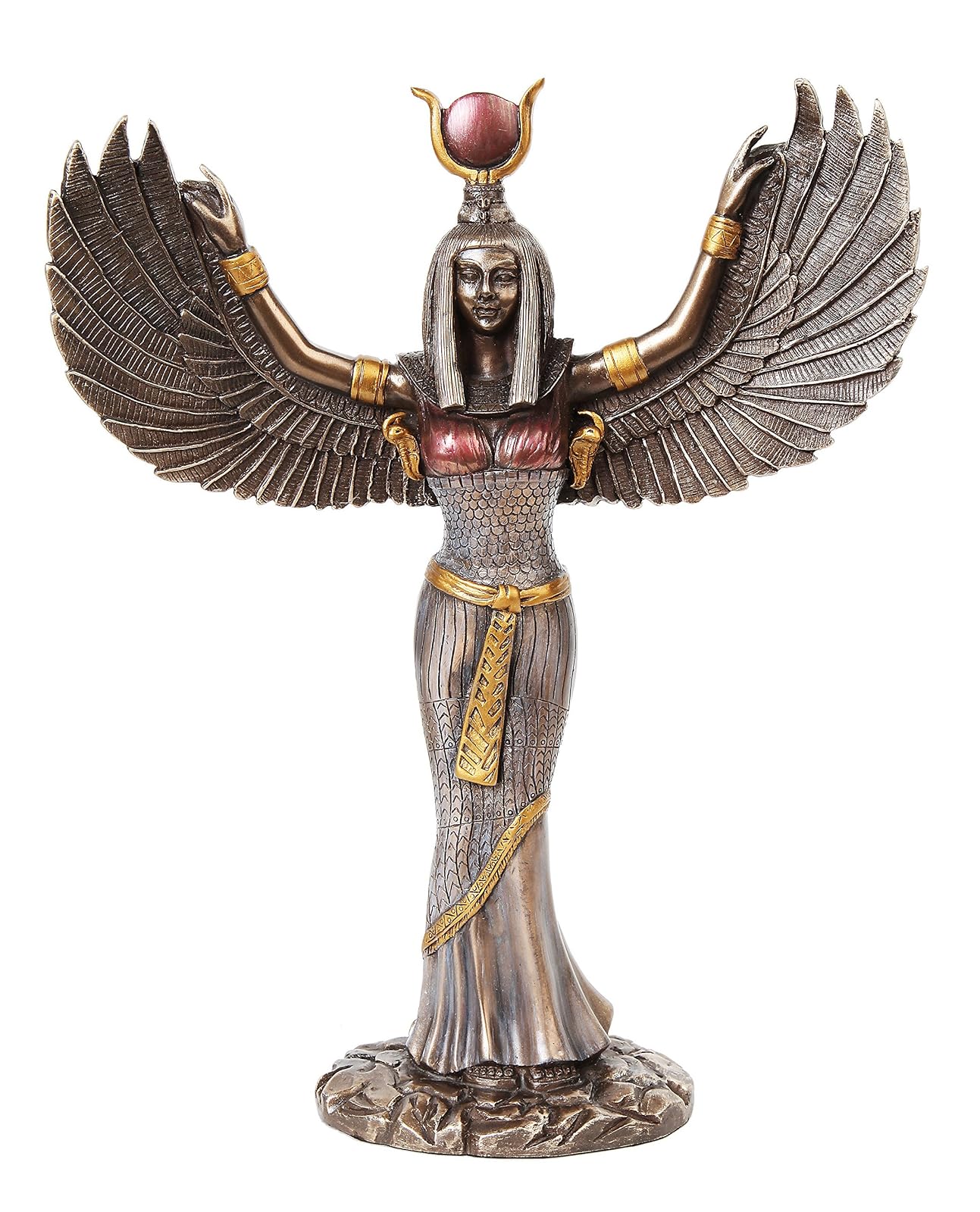 Pacific Trading Egyptian Theme Isis Mythological Bronze Finish Figurine With Open Wings Goddess of Magic Statue Sculpture