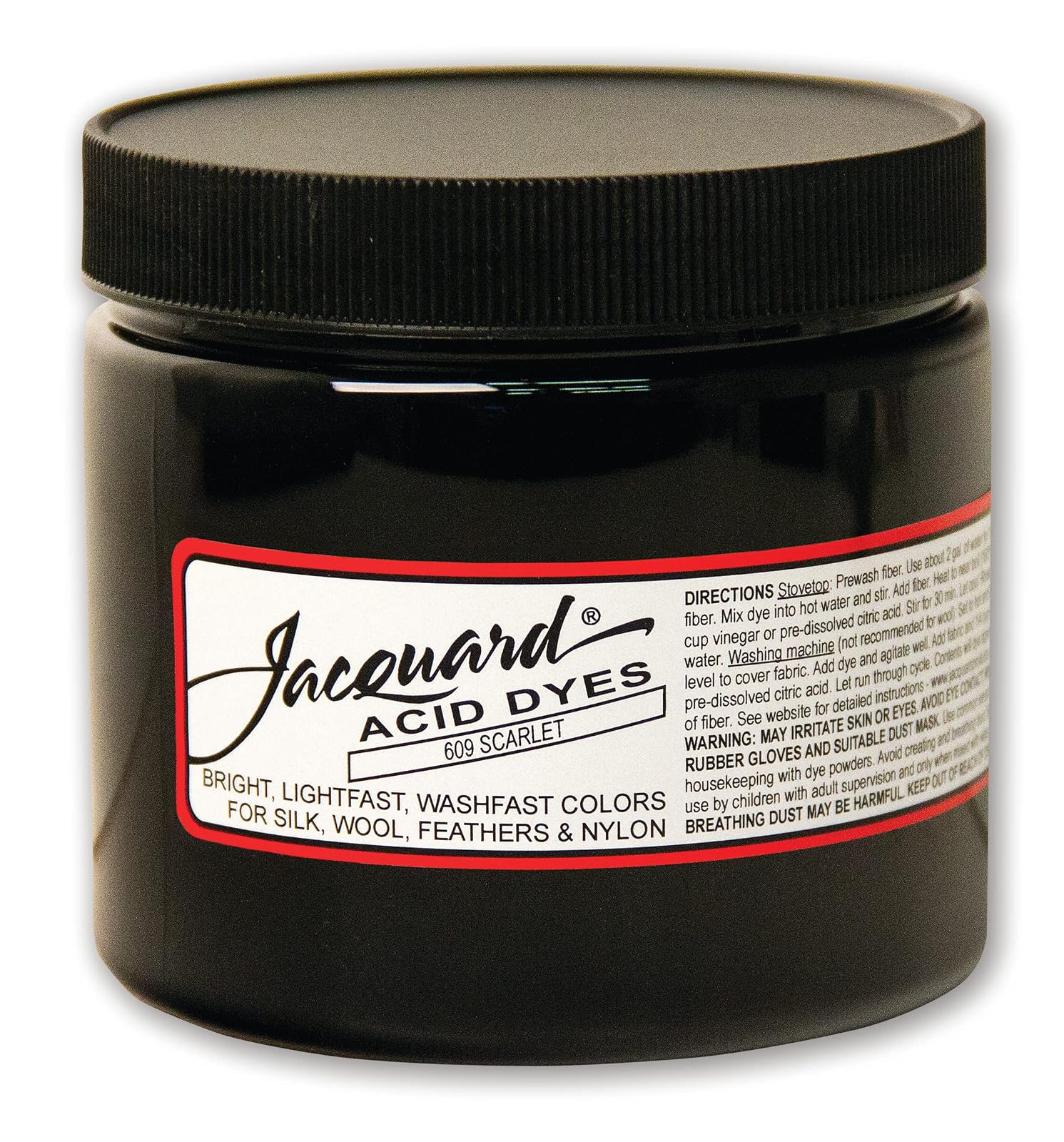 Jacquard Acid Dye for Wool, Silk and Other Protein Fibers, 8 Ounce Jar, Concentrated Powder, Scarlet 609