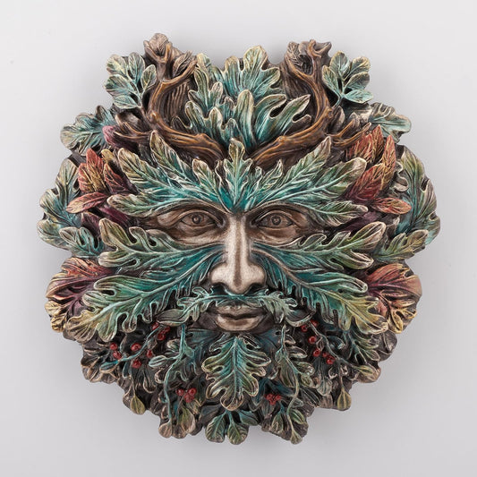 Unicorn Studio Veronese Design 5 1/8 Inch Winter Solstice Antler Greenman Wall Sculpture Hand Painted Resin Plaque