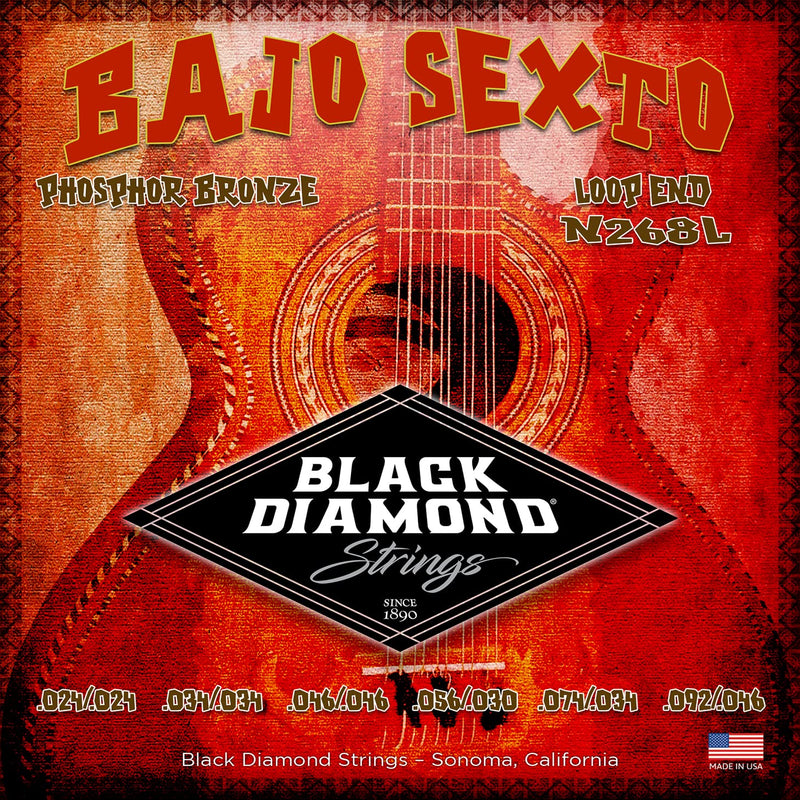 Black Diamond Strings® N268L Bajo Sexto Phosphor (Loop) 024/.024 | .034/.034 | .046/.046 | .030/.056 | .074/.034 | 092 .046