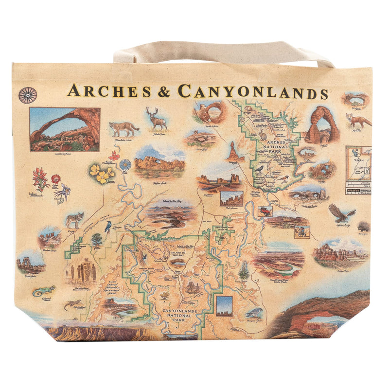 Xplorer Maps Arches & Canyonlands National Parks Map Canvas Tote Bag with Handles, Cloth Grocery Shopping Bag, Reusable & Eco-friendly Bag, 100% Cotton, Washable, 18 wide x 15 tall