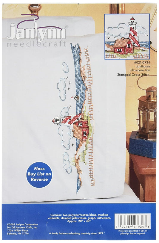 Design Works Crafts Janlynn Stamped Cross Stitch Kit, Lighthouses Pillowcase Pair