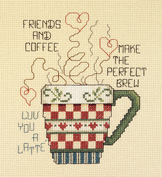 Design Works Crafts Janlynn Cross Stitch Kit, 5-Inch by 6-Inch, Friends and Coffee