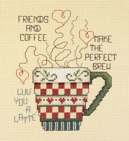 Design Works Crafts Janlynn Cross Stitch Kit, 5-Inch by 6-Inch, Friends and Coffee