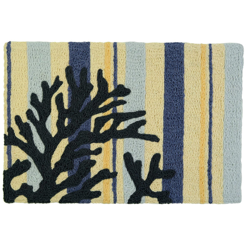 Blue Coral On Weathered Boards Jellybean Accent Rug Coral Reef Themed Rug 20"x30" Doormat