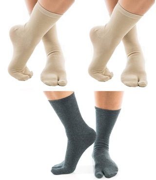 V-Toe Split Toe Flip-Flop Socks - Tabi Premium Cotton Blend Men & Women Sock - Men's Japanese Toe Separated Khaki Gray - 3 Pairs Pack