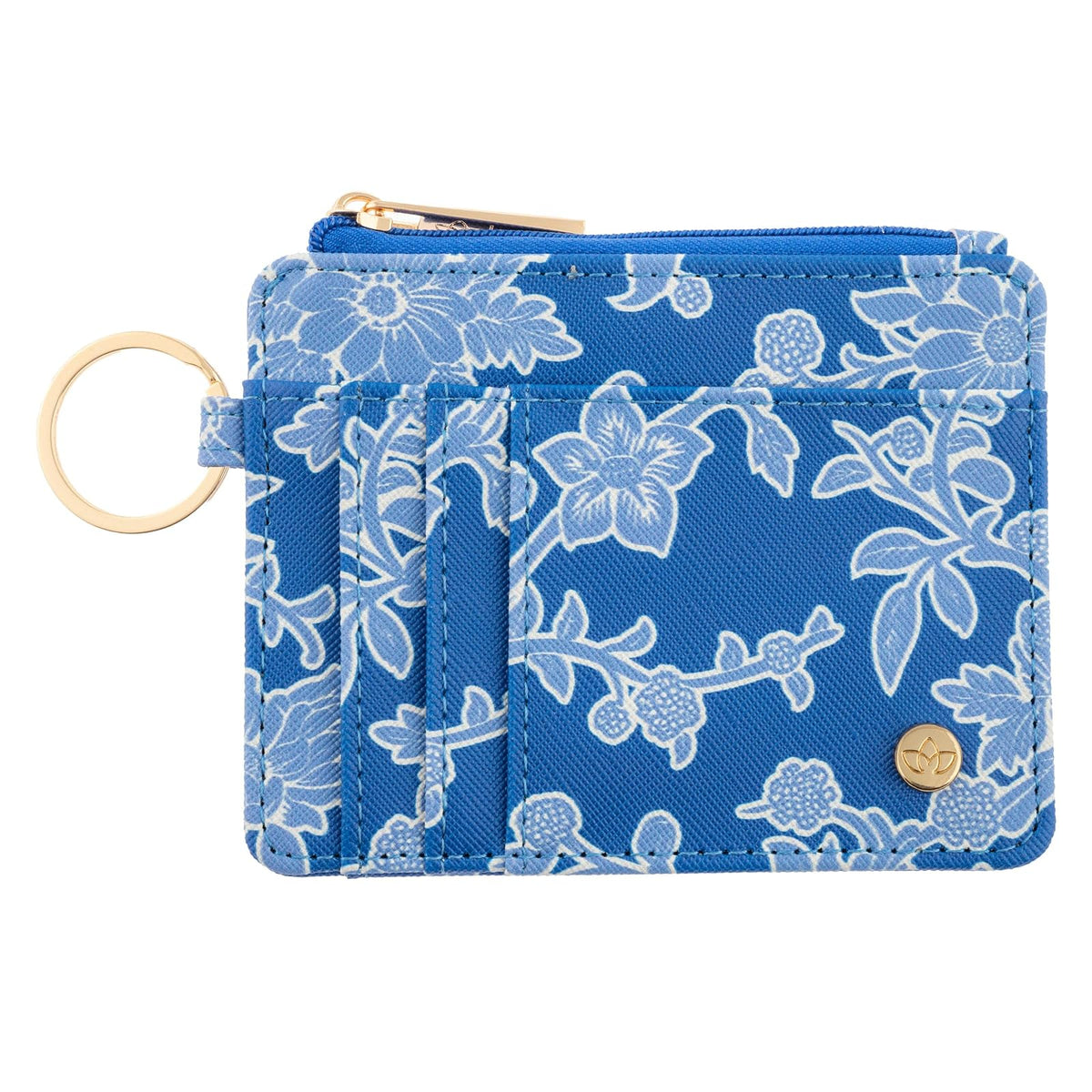 Karma Coin Purse Pouch, Blue Floral, Slim