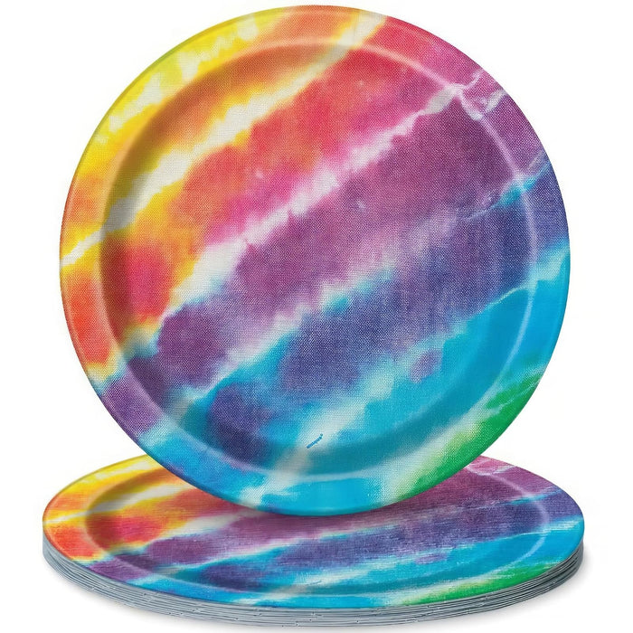 Unique Industries Unique party setting Tie Dye Dinner Plates, 8ct, 8.875", Multicolor