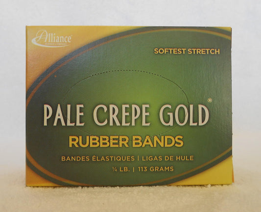 Pens Alliance Rubber 20189 Pale Crepe Gold Rubber Bands Size #18, 1/4 lb Box Contains Approx. 551 Bands (3" x 1/16", Golden Crepe)