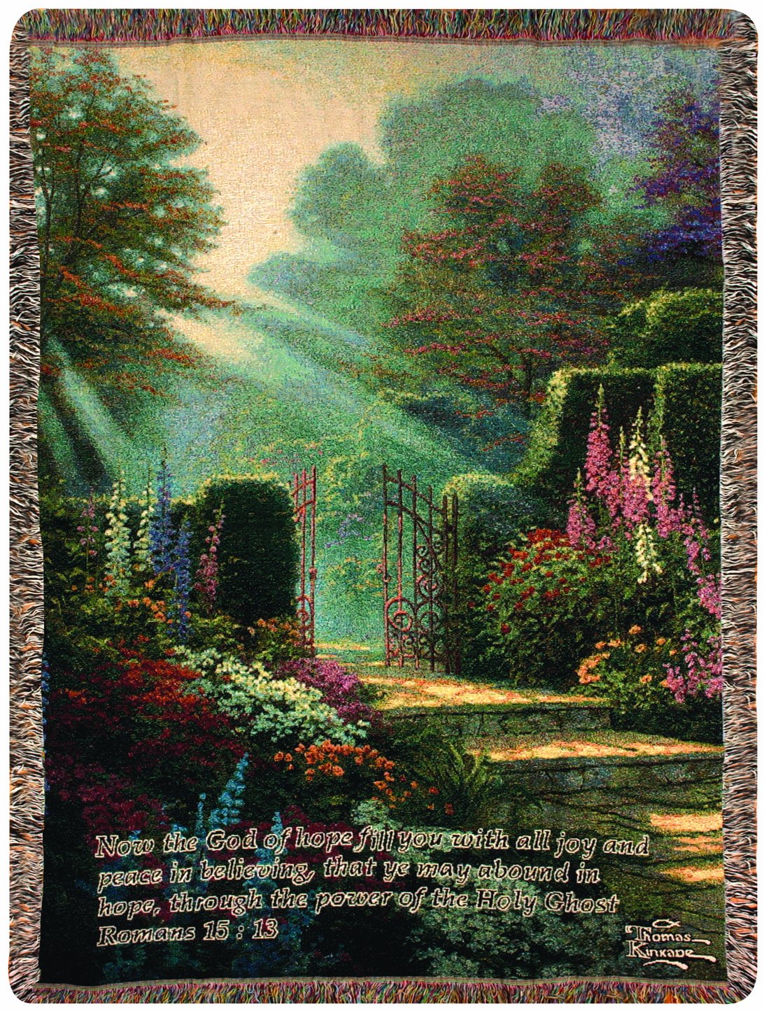 Manual Inspirational Collection Tapestry Throw with Verse, Garden of Grace by Thomas Kinkade, 50 X 60-Inch