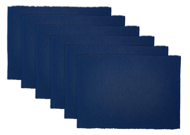 CHARDIN HOME Recycled Cotton Blue Placemats, Set of 6 Ribbed placemats 13x19 Inches, Great for Everyday Usage, Parties, Holiday Dinners and Even Everyday.
